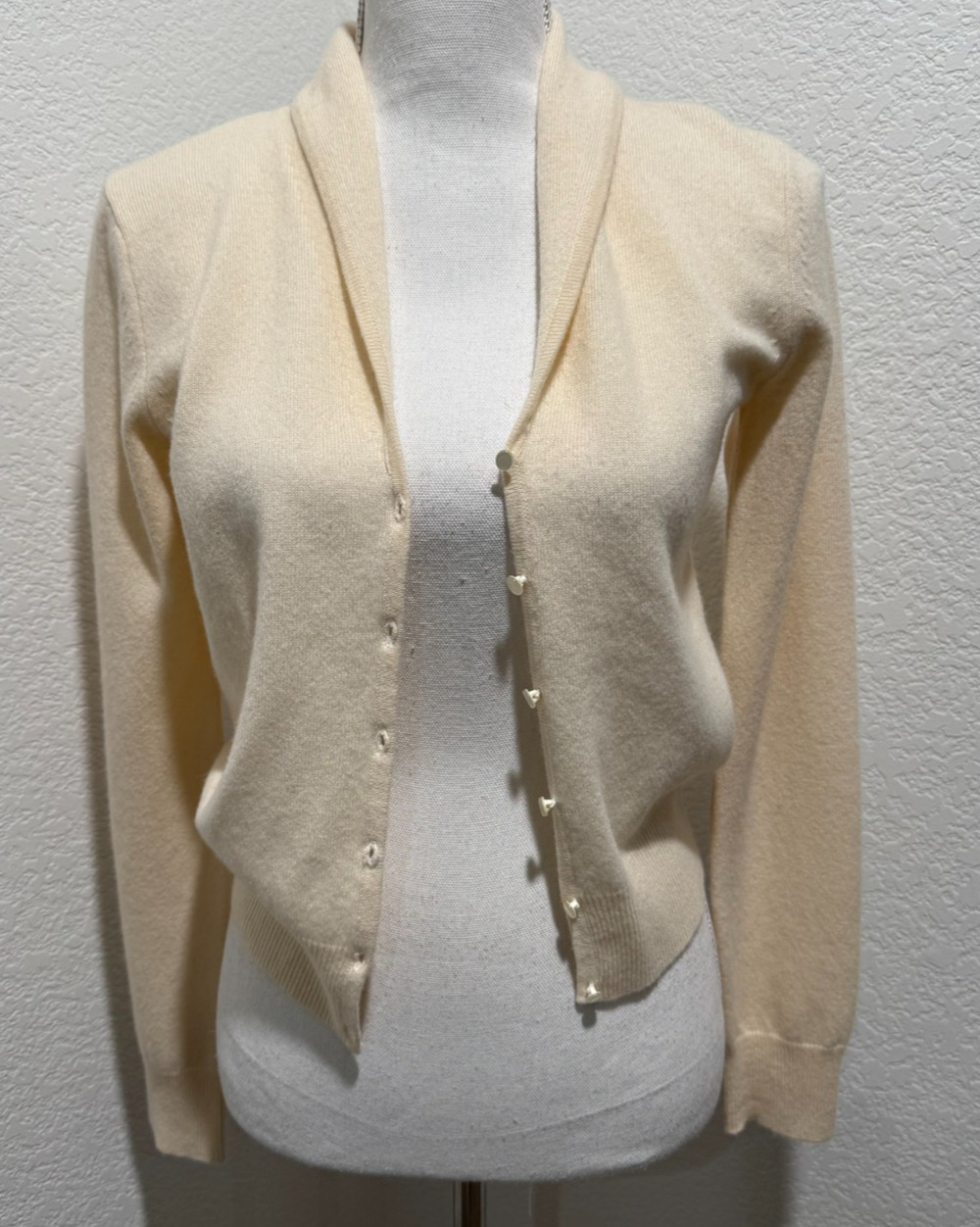White + Warren Cashmere Lightweight Cardigan Cropped Ivory Sz S Sweater
